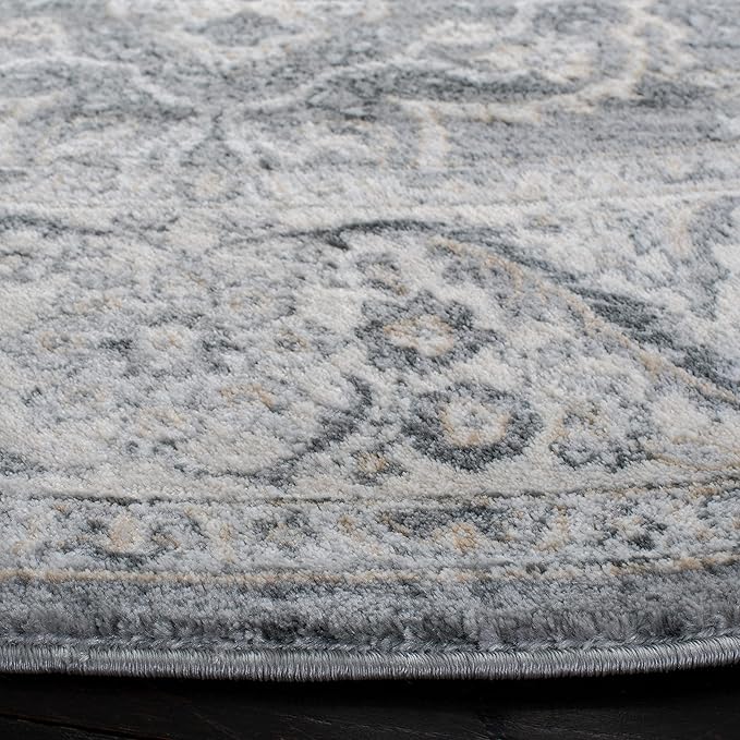 SAFAVIEH Isabella Collection Area Rug - 4' Round, Grey & Dark Grey, Oriental Design, Non-Shedding & Easy Care, Ideal for High Traffic Areas in Living Room, Bedroom (ISA912H)