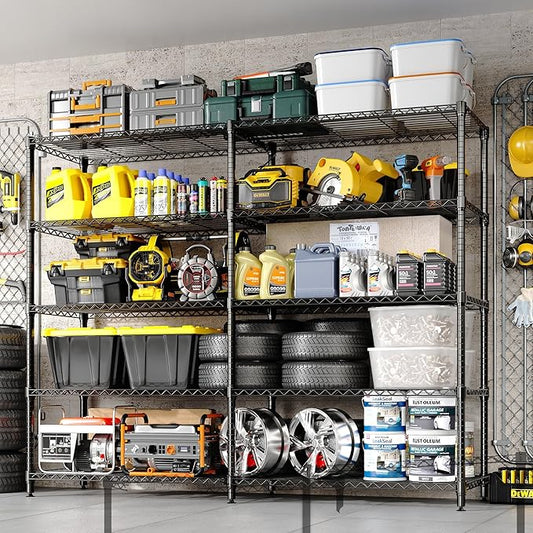 5-Tier Metal Storage Shelves, Adjustable Wire Shelving Unit for Garage, Pantry, Basement & Kitchen, Heavy-Duty Shelf Organizer with Double-Row Design, 70.8" w x 15.8" d x 70.5" h, 265 Lbs Per Tier