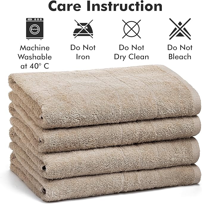Bath Towels Set of 4 – 100% Cotton Beige Extra Large Towels for Bathroom, Spa Use (55x28 in) – Super Soft and Quick Dry Large Bath Sheets for Adults