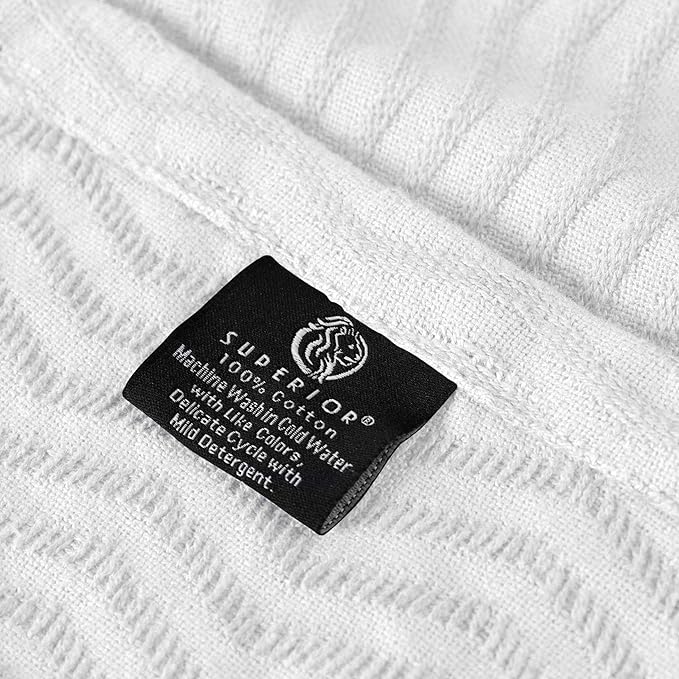 Superior JENA Cotton Blanket, for Picnic, Beach, Traveling or Camping, Bedroom Decor, Essentials, Cover for Bed, Couch, Lounging, Textured Jacquard, Modern Chevron Woven Blanket, Twin, White