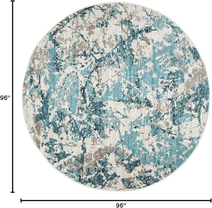 SAFAVIEH Skyler Collection 8' Round Blue/Ivory SKY186M Modern Abstract Non-Shedding Dining Room Entryway Foyer Living Room Bedroom Area Rug