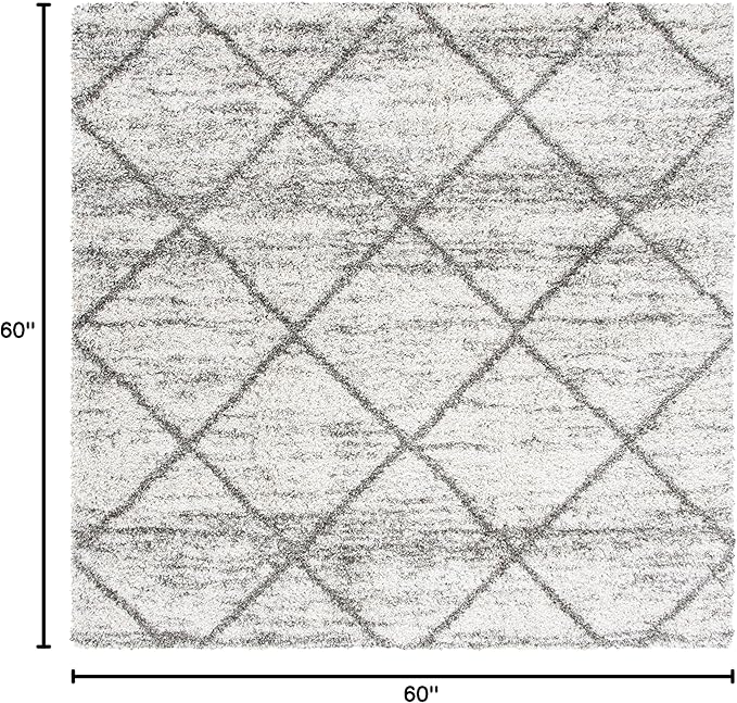 SAFAVIEH Hudson Shag Collection Area Rug - 5' Square, Grey & Beige, Modern Trellis Design, Non-Shedding & Easy Care, 2-inch Thick Ideal for High Traffic Areas in Living Room, Bedroom (SGH281J)