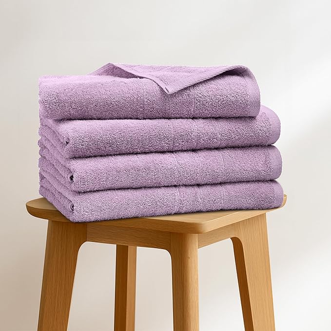 Bath Towels Set of 4 – 100% Cotton Lilac Extra Large Towels for Bathroom, Spa Use (55x28 in) – Super Soft and Quick Dry Large Bath Sheets for Adults