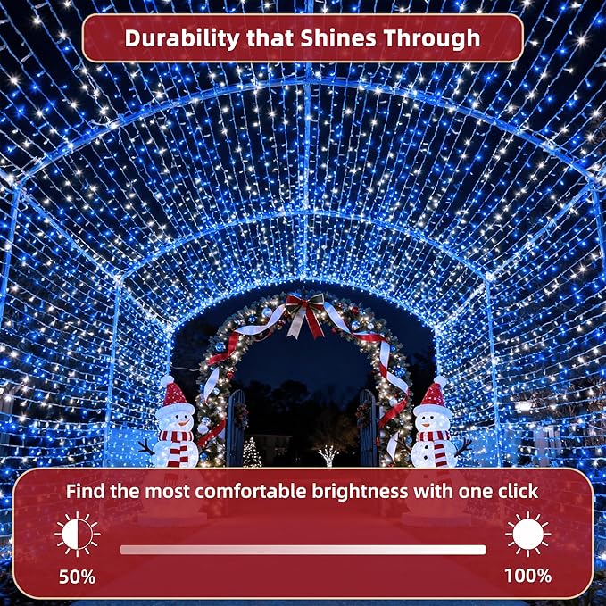240ft Outdoor Christmas Lights, 750 LED Super Long String Lights 12 Modes & Timer Memory, Dimmable Outsite Waterproof Light Strings for Xmas Tree Garden Wedding Party Holiday Decorations Blue &White