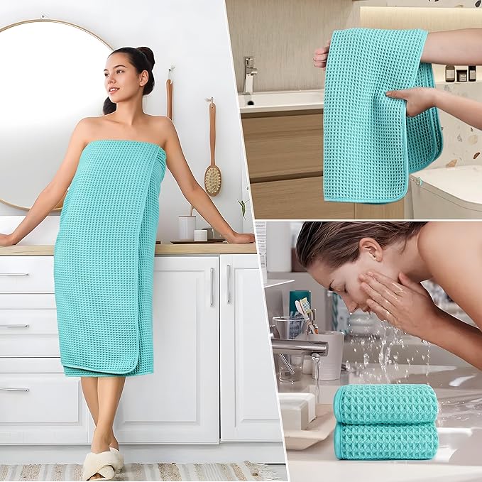 430 GSM Microfiber Quick Dry Lint Free Oversize Bath Towel Set, 6 Piece (Waffle Weave)