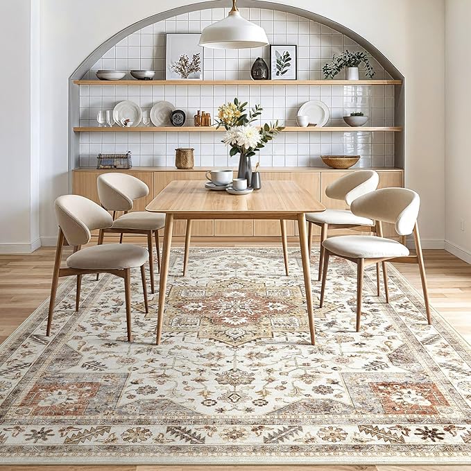 Vintage Living Room Area Rug 6x9 - Large Soft Washable Oriental Traditional Distressed Farmhouse Rugs for Bedroom - Indoor Floor Accent Carpet for Home Office House Decor - Golden Taupe