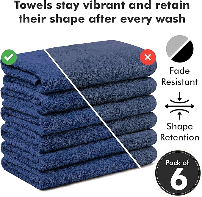 100% Cotton Hand Towels for Bathroom – Soft & Absorbent Towel Set– Pack of 6 Small Towel (34x20in) – Quick Dry Luxury Cotton Hand Towels – Royal Blue