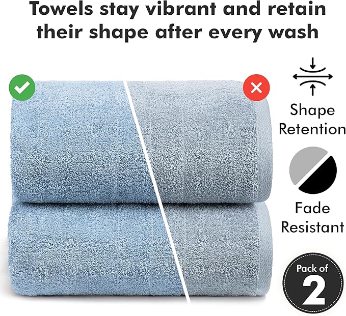 Bath Sheets – Extra Large Bathroom Sheet Set – Pack of 2 Jumbo Towels Sky Blue (71x35in) – 100% Cotton Soft Quick Dry Large Bath Towels for Adults Hotel Spa Bathroom Use