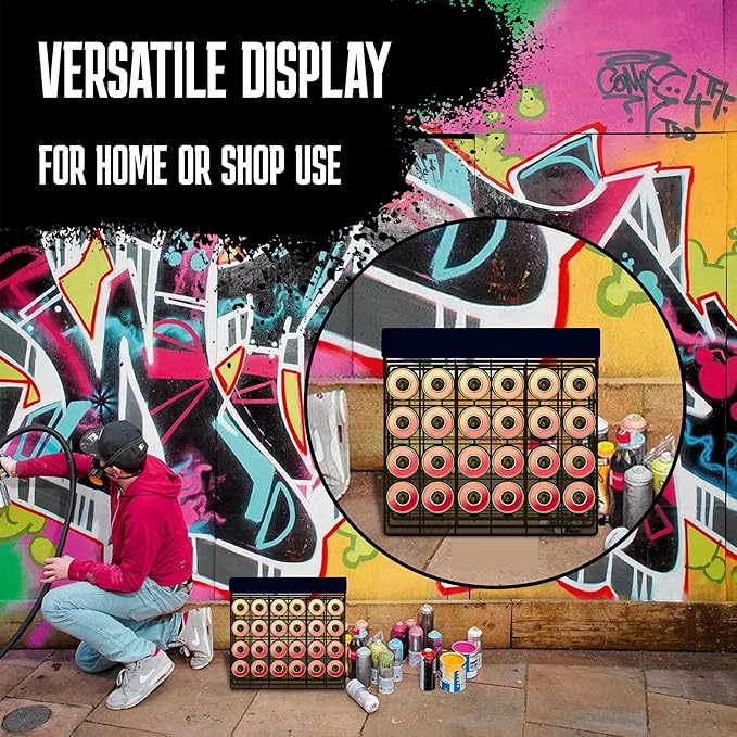 TidyFriend Metal Spray Can Holder 17.3 x 13.4 x 5.3 Inches - Matte Black Spray Bottle Holder Wall Mount, Graffiti Art Supplies Organizer with a Removable Name Board (Black)
