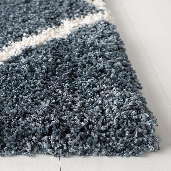 SAFAVIEH Hudson Shag Collection Runner Rug - 2'3" x 14', Slate Blue & Ivory, Trellis Design, Non-Shedding & Easy Care, 2-inch Thick Ideal for High Traffic Areas in Living Room, Bedroom (SGH281L)