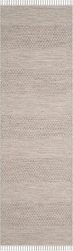SAFAVIEH Montauk Collection Runner Rug - 2'3" x 6', Ivory & Steel Grey, Handmade Flat Weave Boho Farmhouse Cotton Tassel Fringe, Ideal for High Traffic Areas in Living Room, Bedroom (MTK330M)