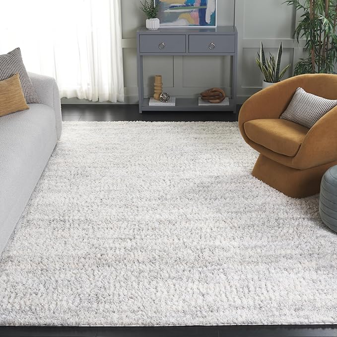 SAFAVIEH Berber Shag Collection Area Rug - 10' x 14', Ivory & Light Grey, 1.2-inch Thick Ideal for High Traffic Areas in Living Room, Bedroom (BER563F)