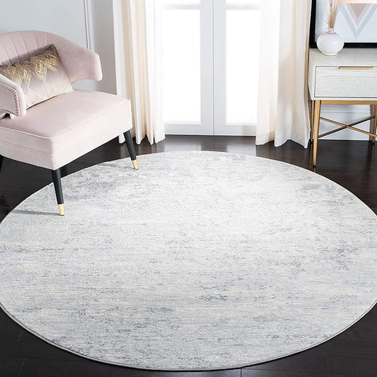 SAFAVIEH Brentwood Collection Area Rug - 12' Round, Ivory & Grey, Modern Abstract Design, Non-Shedding & Easy Care, Ideal for High Traffic Areas in Living Room, Bedroom (BNT822A)