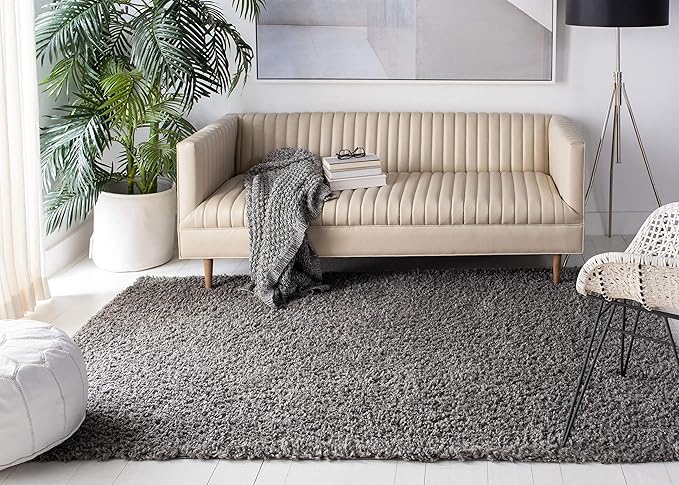 SAFAVIEH August Shag Collection Area Rug - 5'3" x 7'6", Grey, Solid Design, Non-Shedding & Easy Care, 1.5-inch Thick Ideal for High Traffic Areas in Living Room, Bedroom (AUG200F)