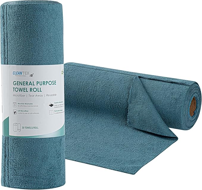 Clean Tek Professional 11.8 x 11.8 Inch Microfiber Towel Rolls, 300 Reusable Towel Rolls - Tear Away, Perforated, Teal Microfiber Cleaning Roll, For All The Cleaning Tasks