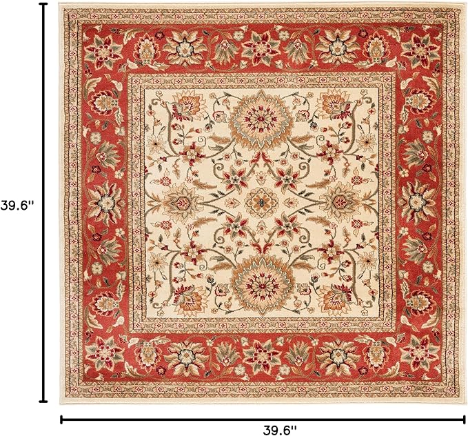 SAFAVIEH Lyndhurst Collection Area Rug - 3'3" Square, Ivory & Rust, Traditional Oriental Design, Non-Shedding & Easy Care, Ideal for High Traffic Areas in Living Room, Bedroom (LNH212R)