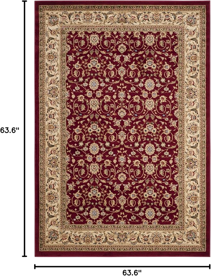 SAFAVIEH Lyndhurst Collection Area Rug - 5'3" Round, Red & Ivory, Traditional Oriental Design, Non-Shedding & Easy Care, Ideal for High Traffic Areas in Living Room, Bedroom (LNH312A)