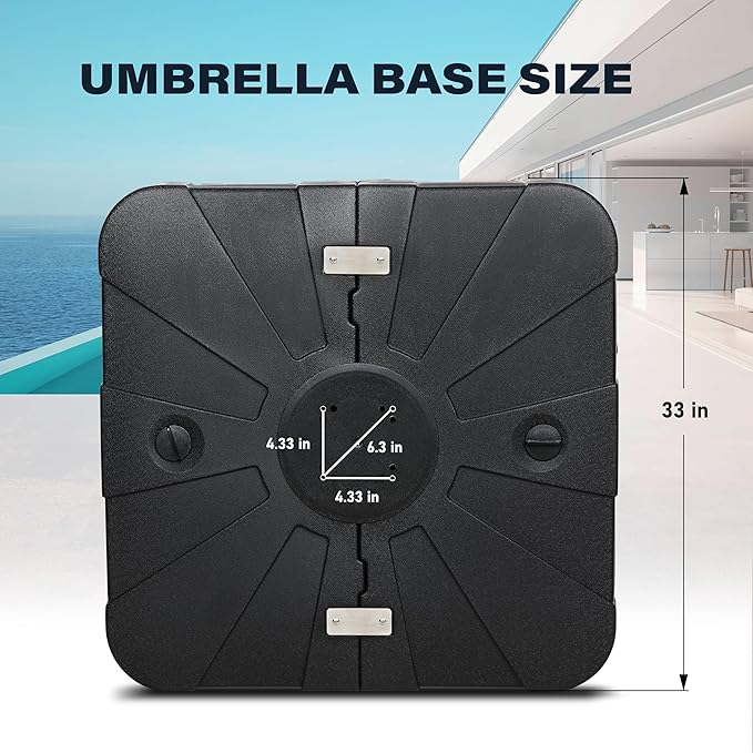 Simple Deluxe Offset Patio Wheels Cantilever Umbrella Base Stand Filled with 220 Lbs Water or 410 Lbs Sand, 33"X33"X6.7", Black