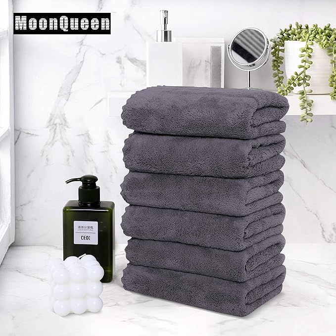 12 Pack Premium Hand Towels - Quick Drying - Microfiber Coral Velvet Highly Absorbent Towels - Multipurpose Use as Hotel, Bathroom, Shower, Spa, Hand Towel 16 x 28 inches (Gray)