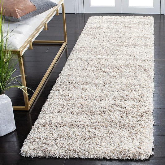 SAFAVIEH Hudson Shag Collection Runner Rug - 2'3" x 14', Ivory & Beige, Modern Abstract Design, Plush 2-inch Thick, Ideal for High Traffic Areas in Living Room, Bedroom, Dining (SGH206B-214)