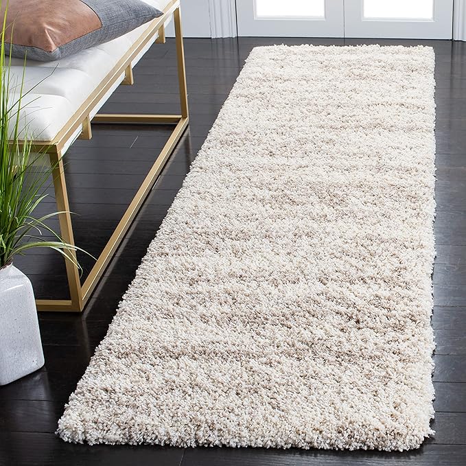 SAFAVIEH Hudson Shag Collection Area Rug - 2'3" x 20' Runner, Ivory/Beige, Geometric Design, Plush 1.9 Inch Thick Ideal for High Traffic Areas in Living Room, Bedroom, Dining (SGH206B)