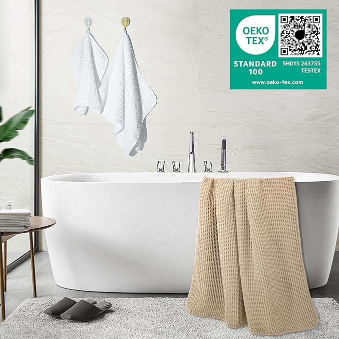 430 GSM Microfiber Quick Dry Lint Free Oversize Bath Towel Set, 6 Piece (Waffle Weave)