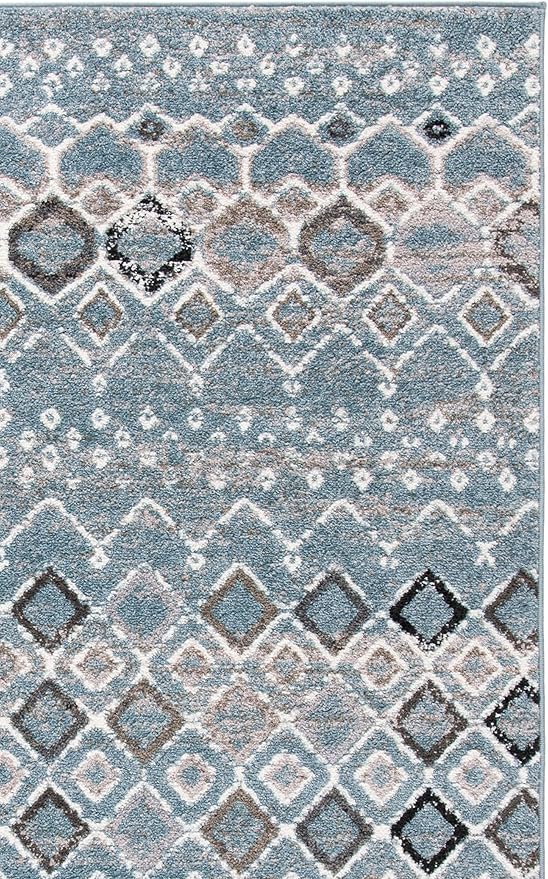 SAFAVIEH Amsterdam Collection Accent Rug - 3' x 5', Blue & Ivory, Moroccan Boho Design, Non-Shedding & Easy Care, Ideal for High Traffic Areas in Entryway, Living Room, Bedroom (AMS108L)