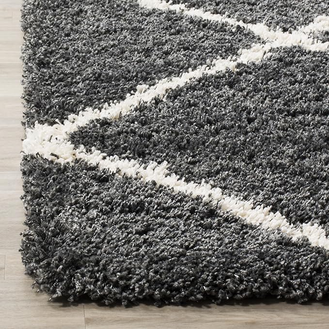SAFAVIEH Hudson Shag Collection Area Rug - 7' Square, Dark Grey & Ivory, Modern Trellis Design, Non-Shedding & Easy Care, 2-inch Thick Ideal for High Traffic Areas in Living Room, Bedroom (SGH281G)