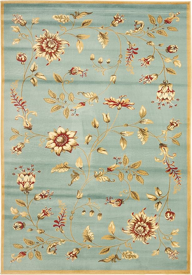 SAFAVIEH Lyndhurst Collection Area Rug - 5'3" x 7'6", Blue & Multi, Traditional Floral Design, Non-Shedding & Easy Care, Ideal for High Traffic Areas in Living Room, Bedroom (LNH552-6591)
