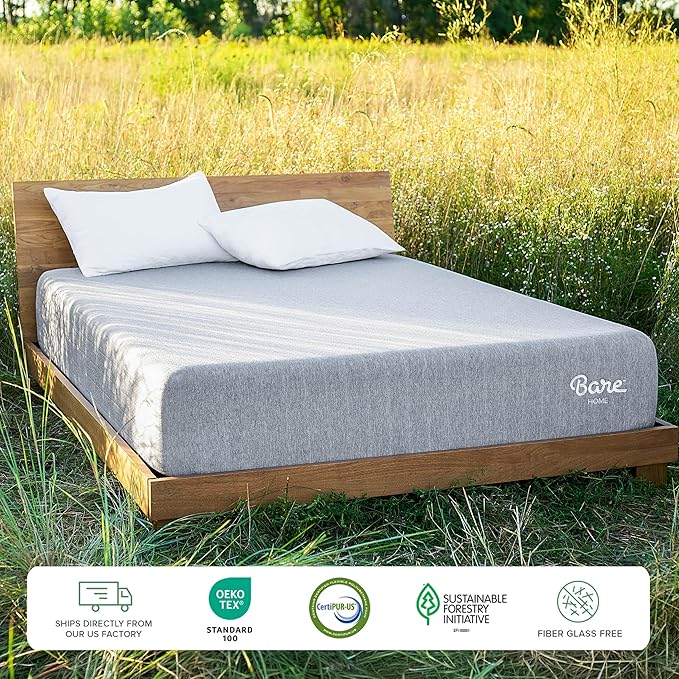 Bare Home Split King Mattress - Medium Firm - Extra Thick Visco Elastic Memory Foam - CertiPUR-US Certified - Support & Pressure Relief - Minimal Motion Transfer - 100 Night Trial