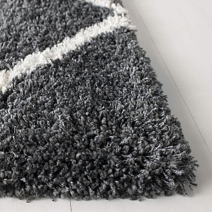 SAFAVIEH Hudson Shag Collection Area Rug - 8' Square, Dark Grey & Ivory, Trellis Design, 2-inch Thick, Ideal for The Living Room, Dining, Bedroom (SGH281G)