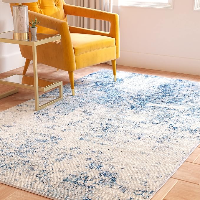 SAFAVIEH Brentwood Collection X-Large Area Rug - 12' x 18', Ivory & Navy, Modern Abstract Design, Non-Shedding & Easy Care, Ideal for High Traffic Areas in Living Room, Bedroom (BNT822B)