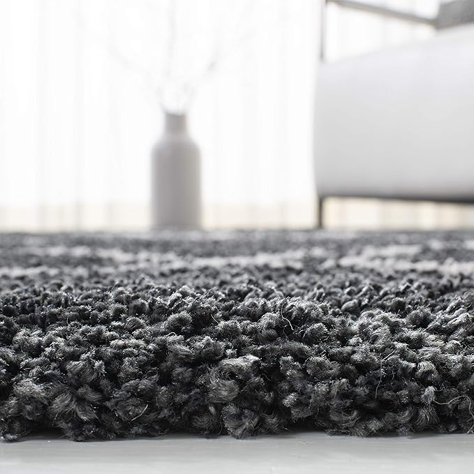 SAFAVIEH Hudson Shag Collection Area Rug - 7' Square, Dark Grey & Ivory, Modern Trellis Design, Non-Shedding & Easy Care, 2-inch Thick Ideal for High Traffic Areas in Living Room, Bedroom (SGH281G)