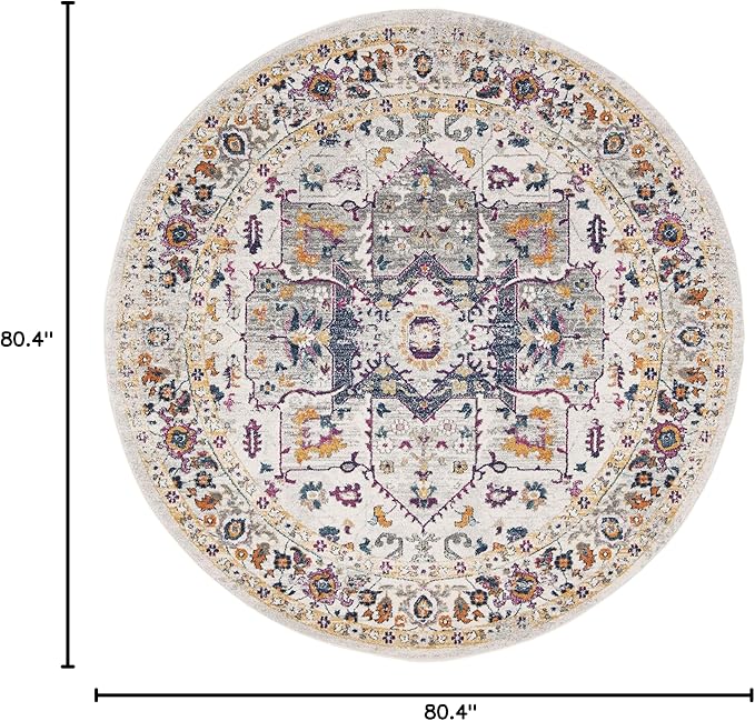 SAFAVIEH Evoke Collection Area Rug - 6'7" Round, Ivory & Grey, Oriental Medallion Distressed Design, Non-Shedding & Easy Care, Ideal for High Traffic Areas in Living Room, Bedroom (EVK275A)