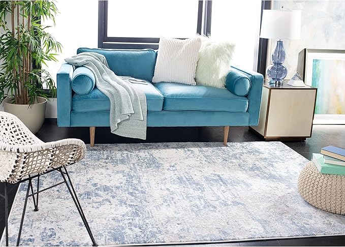 SAFAVIEH Amelia Collection Area Rug - 6'7" Square, Grey & Ivory, Modern Abstract Design, Non-Shedding & Easy Care, Ideal for High Traffic Areas in Living Room, Bedroom (ALA705G)