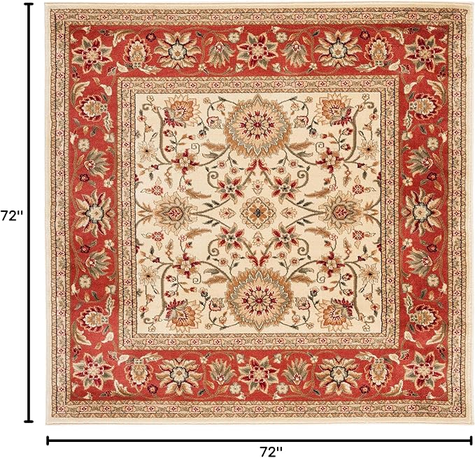 SAFAVIEH Lyndhurst Collection Area Rug - 6' Square, Ivory & Rust, Traditional Oriental Design, Non-Shedding & Easy Care, Ideal for High Traffic Areas in Living Room, Bedroom (LNH212R)