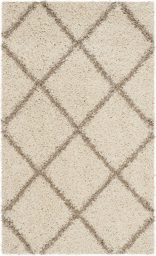 SAFAVIEH Hudson Shag Collection Accent Rug - 2'3" x 3'9", Ivory & Beige, Trellis Design, Non-Shedding & Easy Care, 2-inch Thick Ideal for High Traffic Areas in Foyer, Living Room, Bedroom (SGH281D)