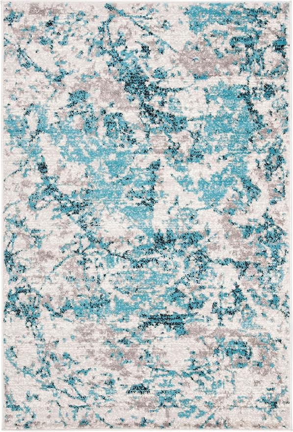 SAFAVIEH Skyler Collection 4' x 6' Blue/Ivory SKY186M Modern Abstract Non-Shedding Living Room Bedroom Accent Rug