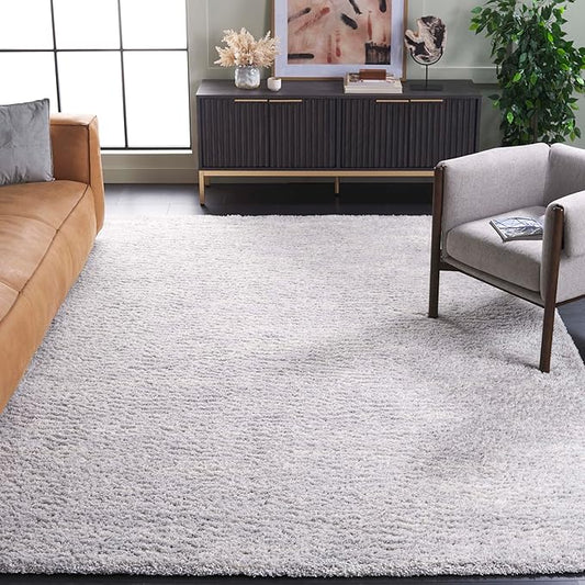 SAFAVIEH Berber Shag Collection Area Rug - 9' x 12', Grey & Ivory, 1.2-inch Thick Ideal for High Traffic Areas in Living Room, Bedroom (BER563G)