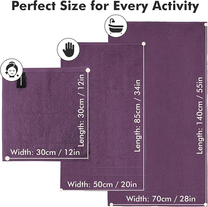 Bath Towels Set of 8 – 100% Cotton (Dark Purple) Bathroom Towel Set Bale Includes 2 Bath, 2 Hand, 4 Face Towels – Soft, Absorbent & Quick Dry Towel for Bathroom, Spa, Kitchen, Hotel Use