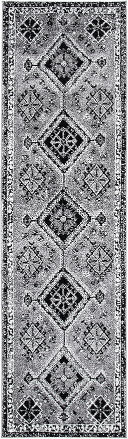 SAFAVIEH Vintage Hamadan Collection Runner Rug - 2'3" x 8', Grey & Black, Oriental Distressed Design, Non-Shedding & Easy Care, Ideal for High Traffic Areas in Living Room, Bedroom (VTH293F)
