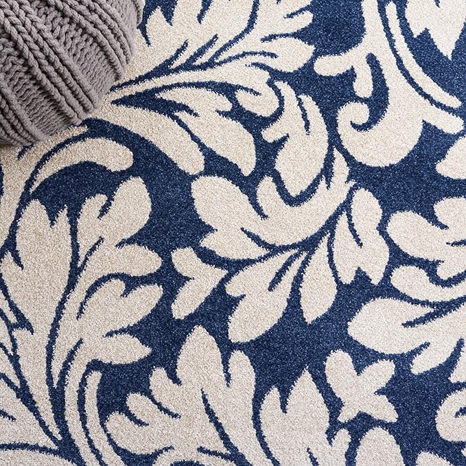 SAFAVIEH Amherst Collection Area Rug - 7' Square, Navy & Ivory, Floral Design, Non-Shedding & Easy Care, Ideal for High Traffic Areas in Living Room, Bedroom (AMT425P)