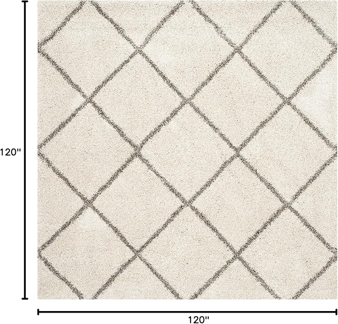 SAFAVIEH Hudson Shag Collection Area Rug - 10' Square, Ivory & Grey, Modern Trellis Design, Non-Shedding & Easy Care, 2-inch Thick Ideal for High Traffic Areas in Living Room, Bedroom (SGH281A)