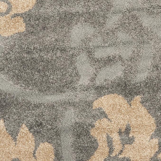 SAFAVIEH Florida Shag Collection 6'7" Round Grey/Beige SG458 Floral Non-Shedding Living Room Bedroom Dining Room Entryway Plush 1.2-inch Thick Area Rug