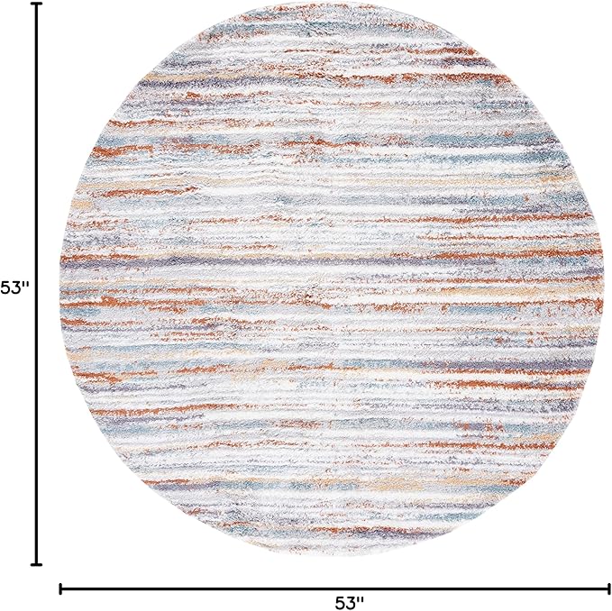 SAFAVIEH Berber Shag Collection Round Rug - 4'5" Round, Blue Rust & Ivory, Contemporary Design, Ideal for High Traffic Areas in Living Room, Bedroom & Dining Room (BER565A-4R)