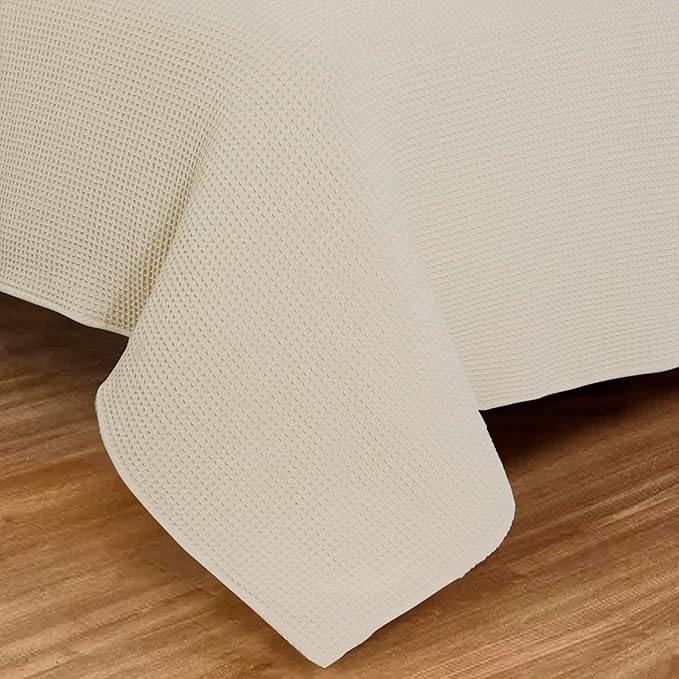 Bed & Bath Home Premium 100% Cotton Waffle Weave Blanket King Size – Soft Breathable Lightweight Comfort, Natural All-Season Bed Blanket, Easy-Care Bedspread for Bed & Couch (Ivory)