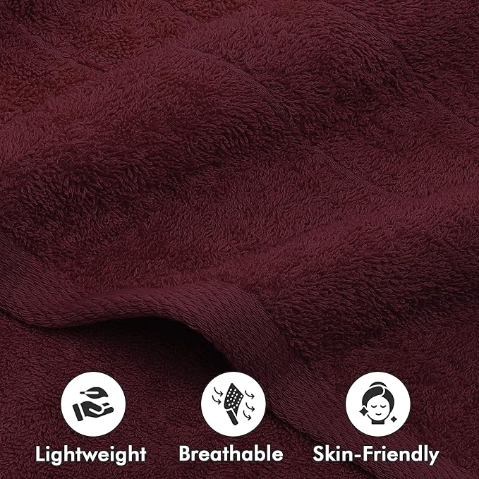 Bath Towels Set of 4 – 100% Cotton Burgundy Extra Large Towels for Bathroom, Spa Use (55x28 in) – Super Soft and Quick Dry Large Bath Sheets for Adults