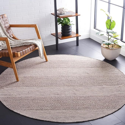 SAFAVIEH Montauk Collection Area Rug - 4' Round, Ivory & Steel Grey, Handmade Flat Weave Boho Farmhouse Cotton Tassel Fringe, Ideal for High Traffic Areas in Living Room, Bedroom (MTK330M)