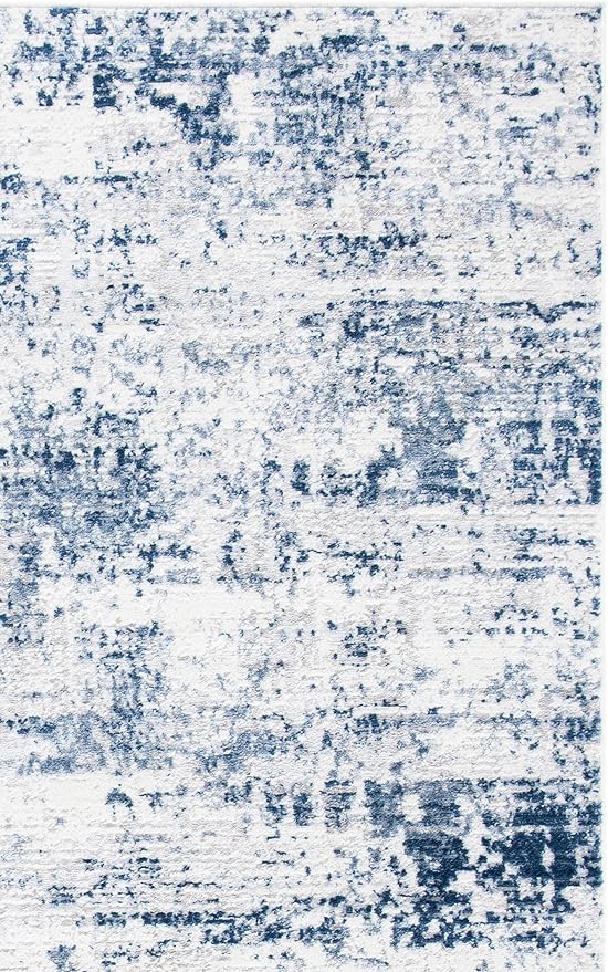 SAFAVIEH Amelia Collection Area Rug - 6'7" Square, Ivory & Navy, Modern Abstract Design, Non-Shedding & Easy Care, Ideal for High Traffic Areas in Living Room, Bedroom (ALA700B)