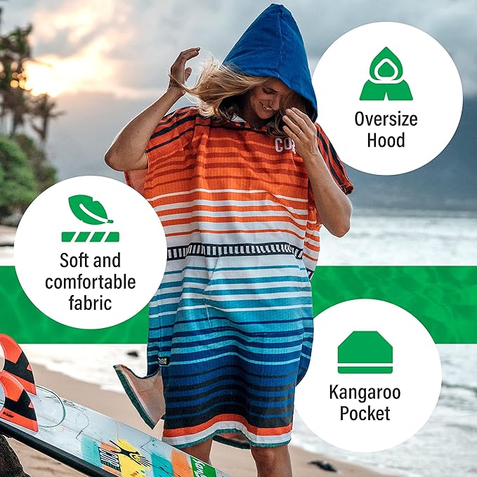 COR Surf Poncho Changing Towel Robe with Hood and Front Pocket — Thick Quick Dry Microfiber Wetsuit Poncho Towel for Surfing Beach Pool Swim (Ranger Green, Medium)